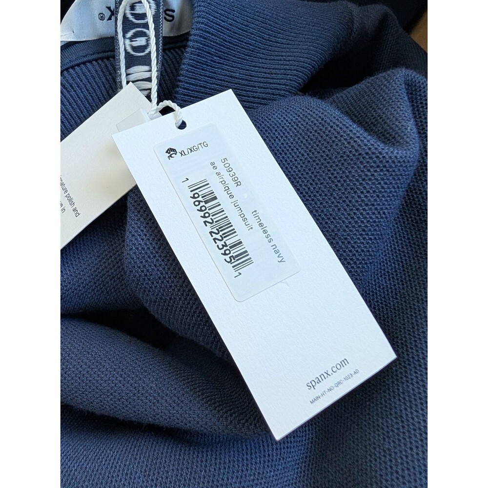 NWT Spanx Airessentials Pique Navy Open back XL Wide-Leg Jumpsuit Ashwood Travel - Picture 4 of 6